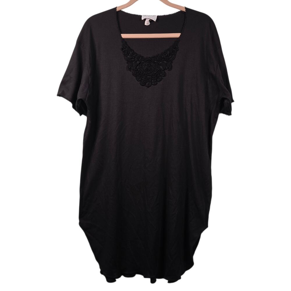 Vtg Hanky Panky Embroidered Nightgown Shirt Dress One Size Black Loungewear